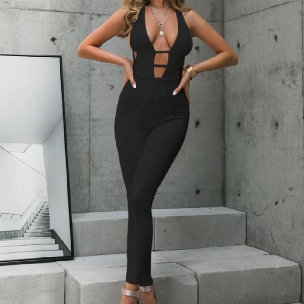 Crisscross Backless Plunging Neck Jumpsuit